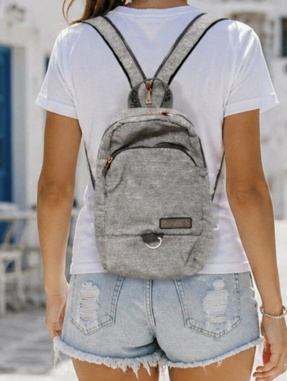 adidas Heather Gray Sling Backpack with Rose Gold Accents